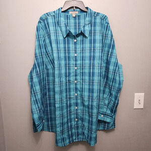 Women's within button-down shirt size 30/32 plaid green and blue